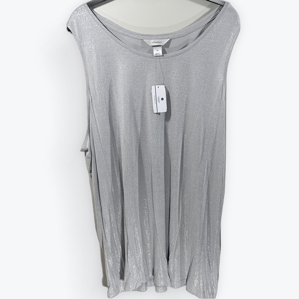 CJ Banks Sparkling Gray Blouse Tank Metallic Silver Shimmer 2X